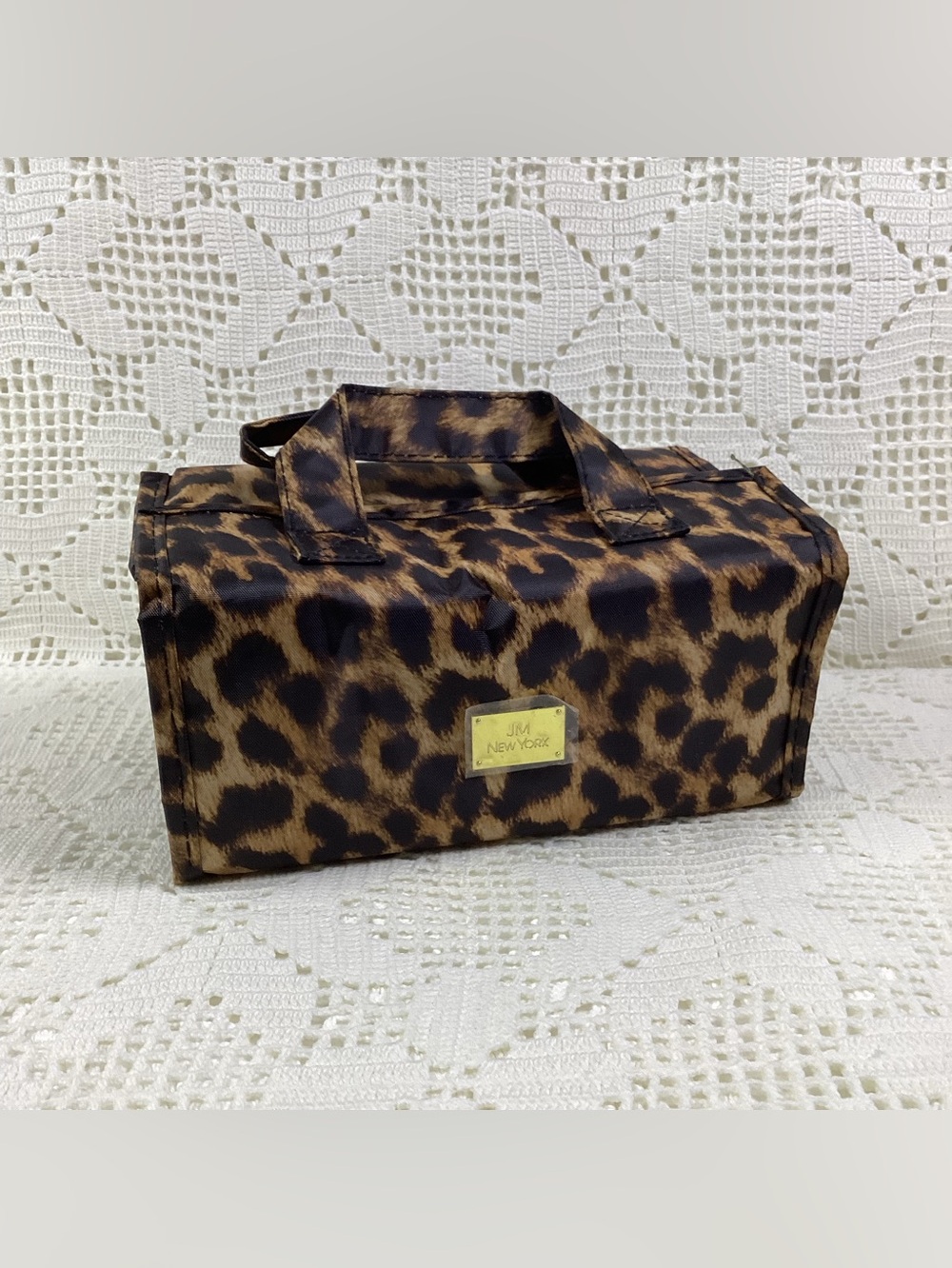 Joy Mangano Medium Leopard Print Cosmetic Tote - Brown & Black